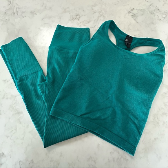all in motion Pants - All in Motion Teal Ribbed Activewear Set. Leggings & matching Top/sports bra.